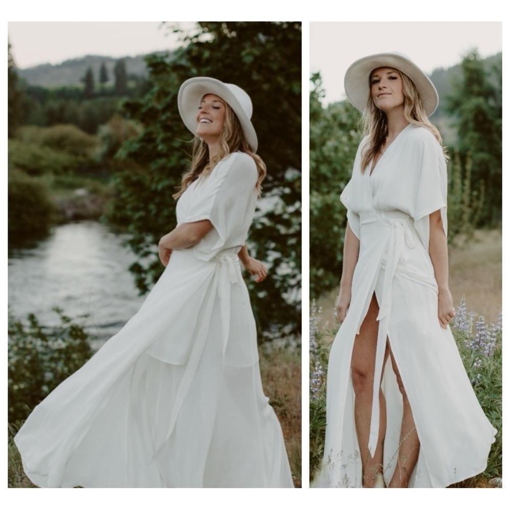 Reformation Winslow Dress Ivory Wrap Maxi Bridal size SP Waist Tie High Slit